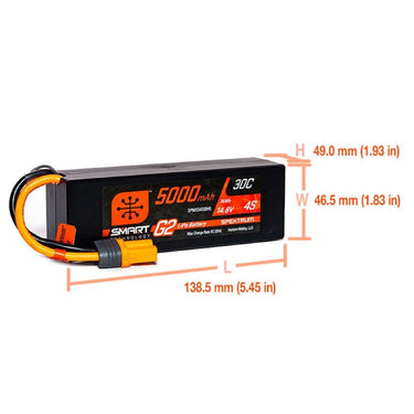 Spektrum SPMX54S30H5 5000mAh 4S 14.8V 30c Smart G2 Hard Case LiPo Battery with IC5 Connector